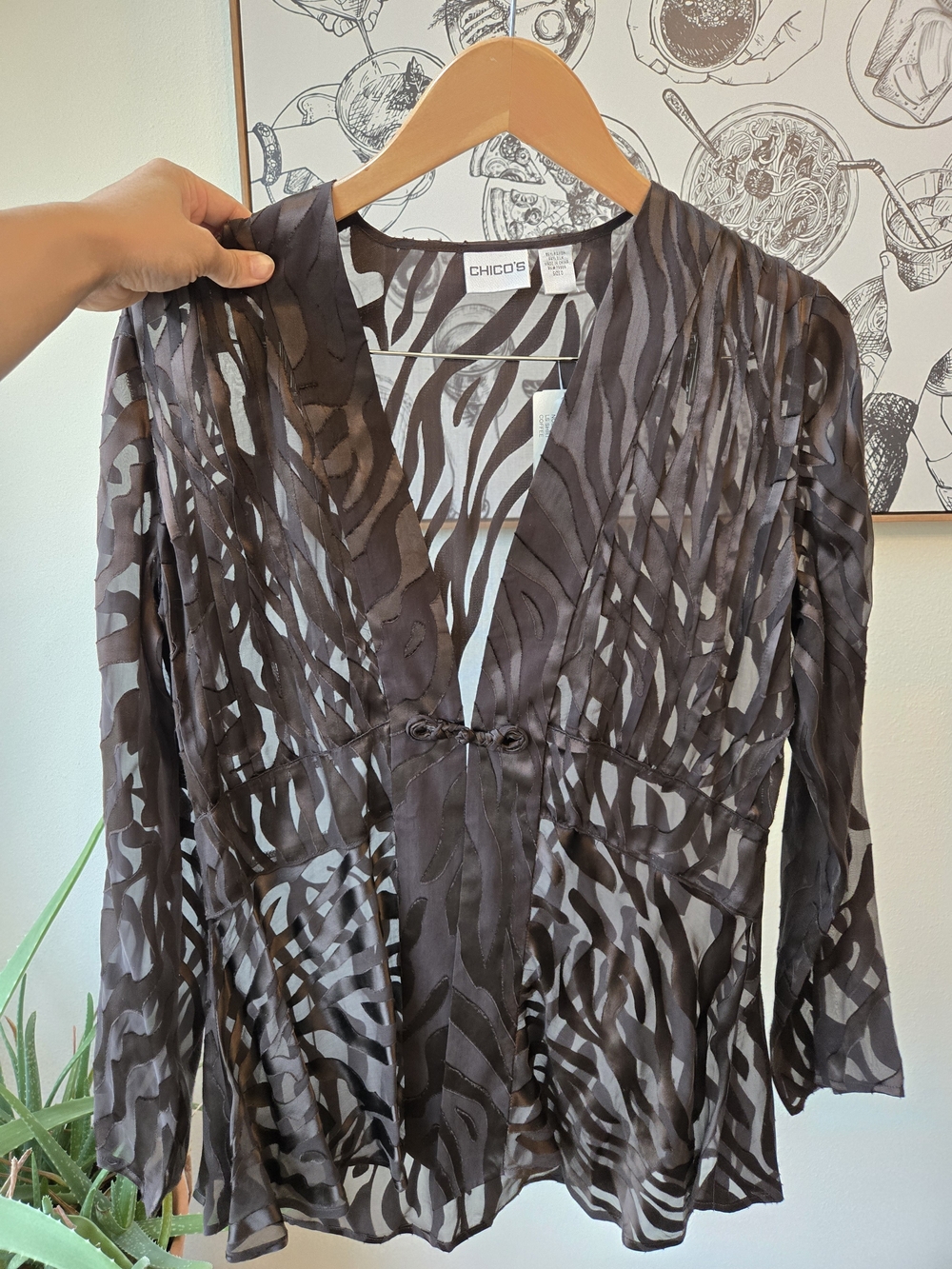 Deadstock | Chico's Sheer Silk Animal Print Blouse | Size 0 | Y2K